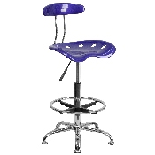 Vibrant Deep Blue and Chrome Drafting Stool with Tractor Seat, LF-215-DEEPBLUE-GG