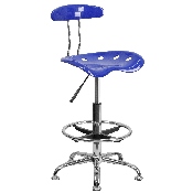 Vibrant Nautical Blue and Chrome Drafting Stool with Tractor Seat, LF-215-NAUTICALBLUE-GG