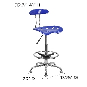 Vibrant Nautical Blue and Chrome Drafting Stool with Tractor Seat, LF-215-NAUTICALBLUE-GG