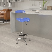 Vibrant Nautical Blue and Chrome Drafting Stool with Tractor Seat, LF-215-NAUTICALBLUE-GG