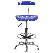 Vibrant Nautical Blue and Chrome Drafting Stool with Tractor Seat, LF-215-NAUTICALBLUE-GG