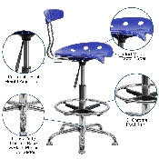 Vibrant Nautical Blue and Chrome Drafting Stool with Tractor Seat, LF-215-NAUTICALBLUE-GG