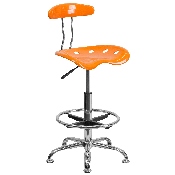 Vibrant Orange and Chrome Drafting Stool with Tractor Seat, LF-215-ORANGEYELLOW-GG