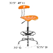 Vibrant Orange and Chrome Drafting Stool with Tractor Seat, LF-215-ORANGEYELLOW-GG