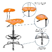 Vibrant Orange and Chrome Drafting Stool with Tractor Seat, LF-215-ORANGEYELLOW-GG
