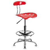 Vibrant Red and Chrome Drafting Stool with Tractor Seat, LF-215-RED-GG