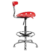 Vibrant Red and Chrome Drafting Stool with Tractor Seat, LF-215-RED-GG