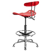 Vibrant Red and Chrome Drafting Stool with Tractor Seat, LF-215-RED-GG