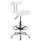 Vibrant White and Chrome Drafting Stool with Tractor Seat, LF-215-WHITE-GG