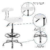 Vibrant White and Chrome Drafting Stool with Tractor Seat, LF-215-WHITE-GG