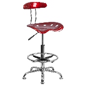 Vibrant Wine Red and Chrome Drafting Stool with Tractor Seat, LF-215-WINERED-GG
