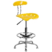 Vibrant Yellow and Chrome Drafting Stool with Tractor Seat, LF-215-YELLOW-GG