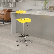 Vibrant Yellow and Chrome Drafting Stool with Tractor Seat, LF-215-YELLOW-GG