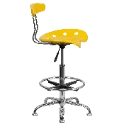 Vibrant Yellow and Chrome Drafting Stool with Tractor Seat, LF-215-YELLOW-GG