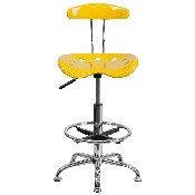 Vibrant Yellow and Chrome Drafting Stool with Tractor Seat, LF-215-YELLOW-GG