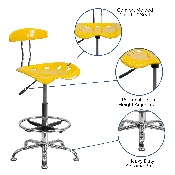 Vibrant Yellow and Chrome Drafting Stool with Tractor Seat, LF-215-YELLOW-GG