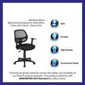 Mid-Back Black Mesh Swivel Ergonomic Task Office Chair with T-Arms - Desk Chair, BIFMA Certified, LF-W-118A-BK-GG