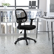 Mid-Back Black Mesh Swivel Ergonomic Task Office Chair with T-Arms - Desk Chair, BIFMA Certified, LF-W-118A-BK-GG