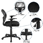 Mid-Back Black Mesh Swivel Ergonomic Task Office Chair with T-Arms - Desk Chair, BIFMA Certified, LF-W-118A-BK-GG