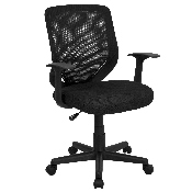 Mid-Back Black Mesh Tapered Back Swivel Task Office Chair with T-Arms, LF-W-95A-BK-GG