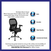 Mid-Back Black Super Mesh Executive Swivel Office Chair with LeatherSoft Seat, Knee Tilt Control and Adjustable Lumbar & Arms, LF-W42-L-GG