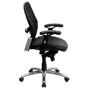 Mid-Back Black Super Mesh Executive Swivel Office Chair with LeatherSoft Seat, Knee Tilt Control and Adjustable Lumbar & Arms, LF-W42-L-GG