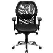 Mid-Back Black Super Mesh Executive Swivel Office Chair with LeatherSoft Seat, Knee Tilt Control and Adjustable Lumbar & Arms, LF-W42-L-GG