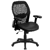 Mid-Back Black Super Mesh Executive Swivel Office Chair with LeatherSoft Seat and Adjustable Lumbar & Arms, LF-W42B-L-GG