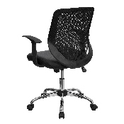 Mid-Back Black Mesh Tapered Back Swivel Task Office Chair with LeatherSoft Seat, Chrome Base and T-Arms, LF-W95-LEA-BK-GG