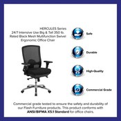 HERCULES Series 24/7 Intensive Use Big & Tall 350 lb. Rated Black Mesh Multifunction Swivel Ergonomic Office Chair, LQ-2-BK-GG