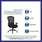 HERCULES Series 24/7 Intensive Use Big & Tall 400 lb. Rated Black Mesh Multifunction Synchro-Tilt Ergonomic Office Chair, LQ-3-BK-GG