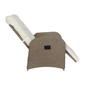Nemo Indoor/Outdoor Patio Wicker Rattan Recliner Lounge Chair with Flip up Side Table, Beige and Brown, LTS-0422-BG-BR-GG