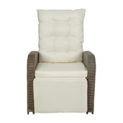Nemo Indoor/Outdoor Patio Wicker Rattan Recliner Lounge Chair with Flip up Side Table, Beige and Brown, LTS-0422-BG-BR-GG