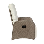 Nemo Indoor/Outdoor Patio Wicker Rattan Recliner Lounge Chair with Flip up Side Table, Beige and Brown, LTS-0422-BG-BR-GG