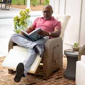 Nemo Indoor/Outdoor Patio Wicker Rattan Recliner Lounge Chair with Flip up Side Table, Beige and Brown, LTS-0422-BG-BR-GG