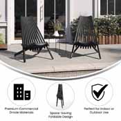 Delia Commercial Grade Indoor/Outdoor Folding Acacia Wood Chair, Low Profile Lounge for Patio, Porch, Garden, Black, LTS-0441-BK-GG