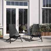 Delia Commercial Grade Indoor/Outdoor Folding Acacia Wood Chair, Low Profile Lounge for Patio, Porch, Garden, Black, LTS-0441-BK-GG