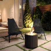 Delia Commercial Grade Indoor/Outdoor Folding Acacia Wood Chair, Low Profile Lounge for Patio, Porch, Garden, Black, LTS-0441-BK-GG