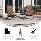 Delia Commercial Grade Indoor/Outdoor Folding Acacia Wood Chair, Low Profile Lounge for Patio, Porch, Garden, Brown, LTS-0441-BR-GG