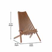 Delia Commercial Grade Indoor/Outdoor Folding Acacia Wood Chair, Low Profile Lounge for Patio, Porch, Garden, Brown, LTS-0441-BR-GG