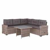 Huck Indoor/Outdoor Wicker Rattan Conversation Set, L-Shaped Sofa with Dining Table, Weather Resistant Cushions, Gray, LTS-SET-02023-GY-GY-GG