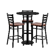 30'' Round Black Laminate Table Set with 3 Ladder Back Metal Barstools - Cherry Wood Seat, MD-0013-GG