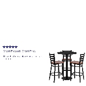 30'' Round Black Laminate Table Set with 3 Ladder Back Metal Barstools - Cherry Wood Seat, MD-0013-GG