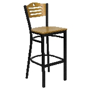 30'' Square Black Laminate Table Set with 4 Wood Slat Back Metal Barstools - Black Vinyl Seat, MD-0019-GG