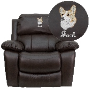 Personalized Brown LeatherSoft Rocker Recliner, MEN-DA3439-91-BRN-TXTEMB-GG