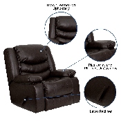 Plush Brown LeatherSoft Lever Rocker Recliner with Padded Arms, MEN-DSC01078-BRN-GG