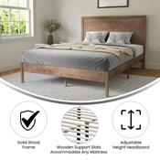 Asher Queen Size Solid Wood Platform Bed with Wooden Slats and Headboard, No Box Spring Needed, Light Brown, MG-09004QB-Q-OAK-GG