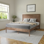 Asher Queen Size Solid Wood Platform Bed with Wooden Slats and Headboard, No Box Spring Needed, Light Brown, MG-09004QB-Q-OAK-GG