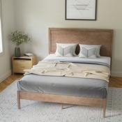 Asher Queen Size Solid Wood Platform Bed with Wooden Slats and Headboard, No Box Spring Needed, Light Brown, MG-09004QB-Q-OAK-GG