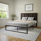 Oliver Queen Size Four Panel Wooden Adjustable Headboard for Universal Metal Bed Frames in Dark Brown, MG-9708QHB-Q-DKBRN-GG